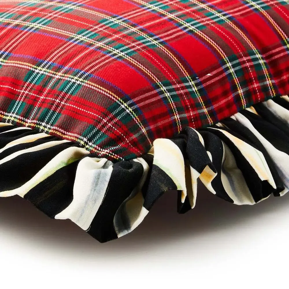 Brand New Mackenzie-Childs Red Tartan & Stripe Ruffle Pillow 20in Holiday Decor